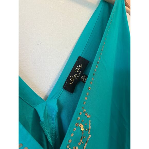 Melissa Paige Turquoise Oversized Swim CoverUp with Gold Sequin Accent - Picture 2 of 4